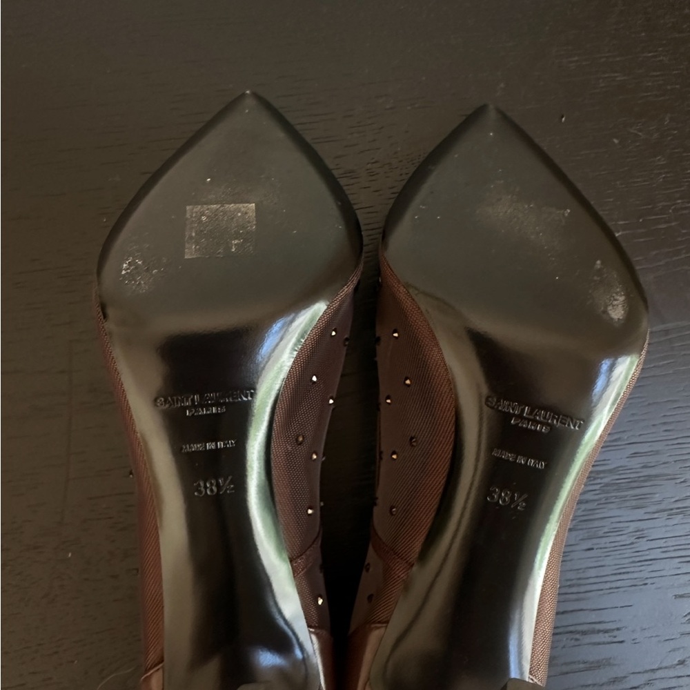 Saint Laurent Anja 105 Brown Mesh Heels with Crystals - Picture 6 of 8